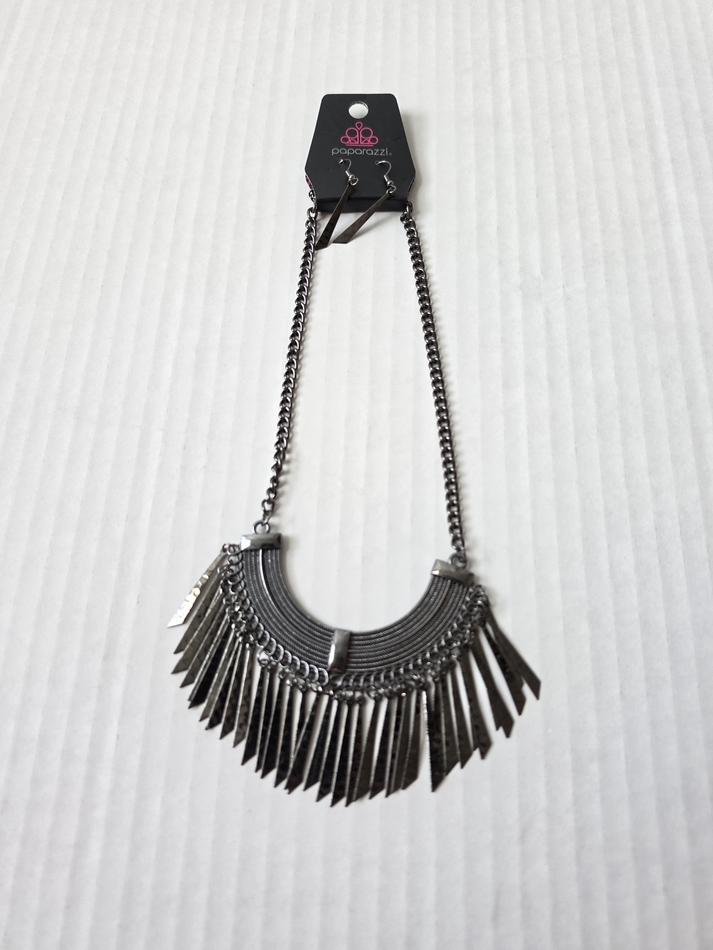 Paparazzi Gunmetal Fringe Necklace With Dangle Earrings